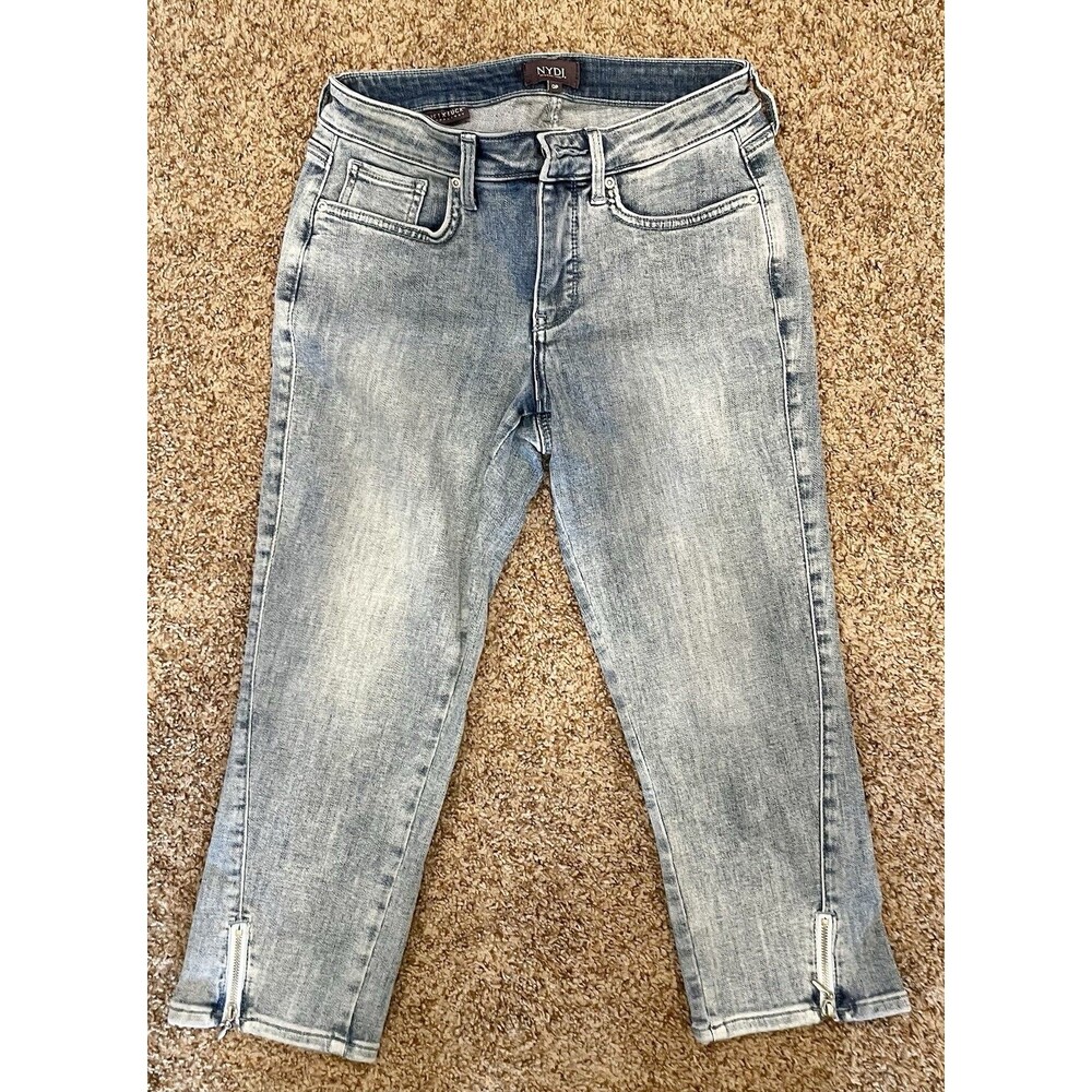 NYDJ LiftXTuck Ankle Zip Jeans Womens Size 0P Grey Wash #10007